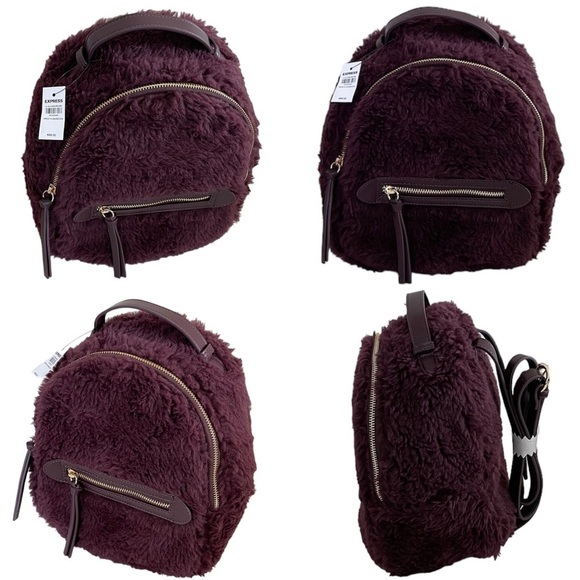 Express Teddy Fabric Plush Zip Up Purple Backpack with Adjustable Straps NWT - Picture 14 of 14